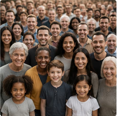 Une foule de visages, toutes generations confondues